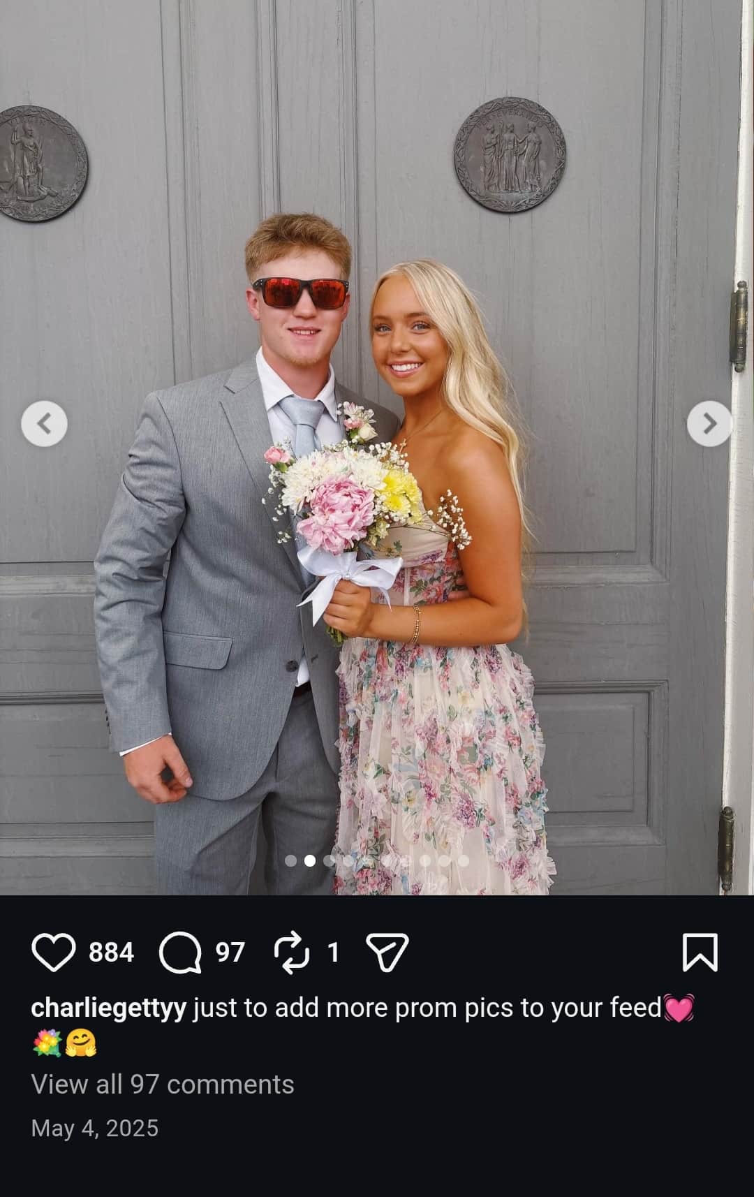 Image - Charlie Getty, is pictured with her high school sweetheart boyfriend for prom, back in May 2025.