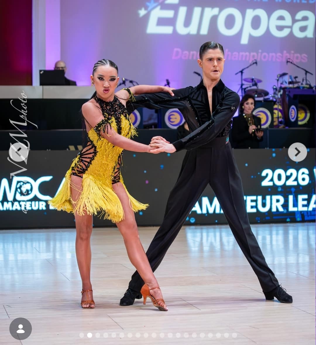 Image - Daniil Babenko, is pictured on the dance floor with his dance partner, Reagan To, back in April 2026.