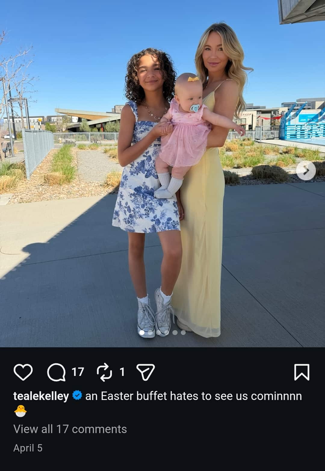 Teale Kelley, is pictured with her two daughters, for Easter, back in April 2026.
