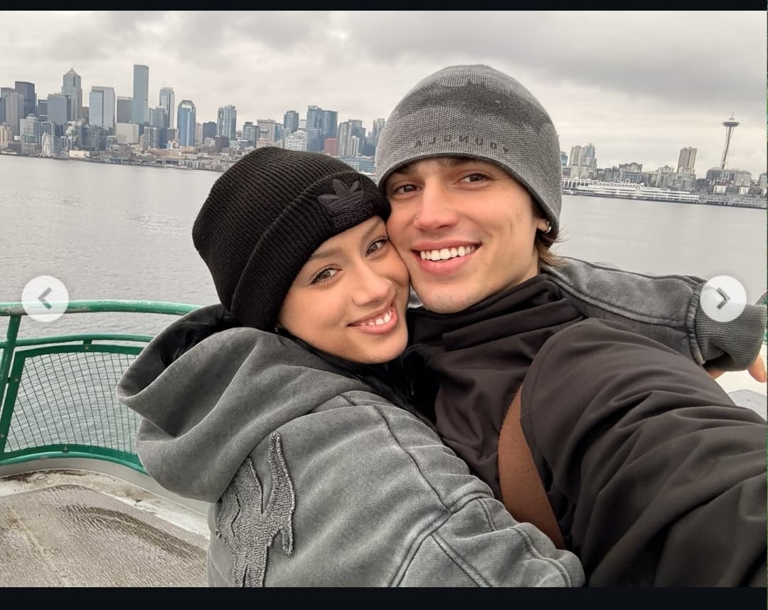 Image - Vinnie Hacker, is pictured with her boyfriend, Jillian Goza, photo as reshared by Jillian via Instagram, back in December 2025.